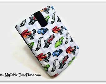 Handcrafted, Tablet Case, iPad Case, Hot Wheels, iPad Mini Case, Kindle Case, Tablet Sleeve, Cozy, Handmade, FOAM Padding, Gift, White