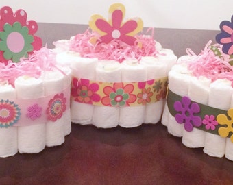 Mini Diaper Cakes|Baby Accessories|Diaper Cake For Girl|Party Centerpiece|Flower Diaper Cakes