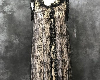 Vintage 1950's Bergdorf Goodman peignoir black lace nylon