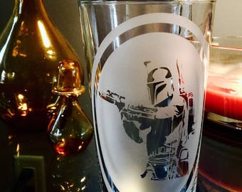 Boba Fett / Star Wars / Hand etched 16oz Pint Glass