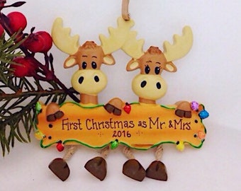 Moose Couple Personalized Christmas Ornament / Moose family ornament / big family Christmas ornament