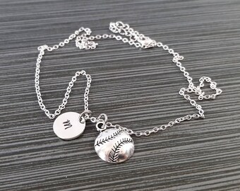 Silver Baseball Necklace - Baseball Charm Necklace - Personalized Necklace - Custom Gift - Sports Necklace - Softball Necklace