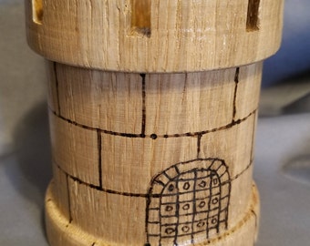 CASTLE TOWER Oak Dice Cup Pencil Cup
