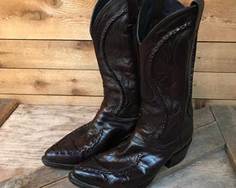 Men's Vintage Dan Post Oxblood Western Boots Size 8 EW (Extra Wide)