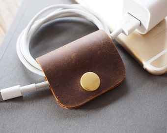 Leather Cable Organizer, Headphones Cord Wrap, Leather EDC Organizer, Cord Organizer, Gift for Him, Travel Gift, Desk Accessories, Cord Keep