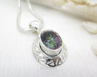 Filigree Mystic Topaz Sterling Silver Pendant and Chain