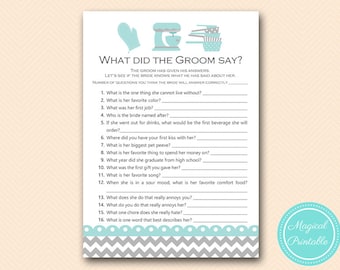 Aqua Kitchen Bridal Shower Games, What did the Groom Say, What did he say about her, Newlywed Game, Bridal Shower Game, Games Download BS76