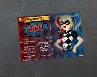 Harley Quinn Birthday fiesta invitación Harley Quinn