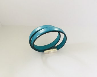 sky blue leather bracelet male or female