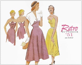 Re-issued 1950s Sewing Pattern - Retro Butterick 6633 Sewing Pattern - Misses Dress, Bolero, Belt - Size 18 20 22 Bust 40 42 44 - UNCUT