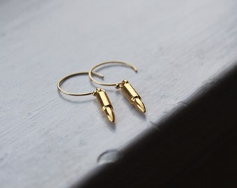 Gold Bullet Earrings, Hoop Earrings