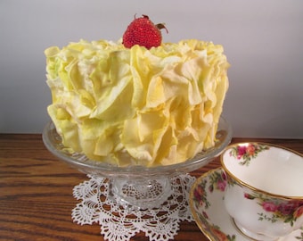 Bridal Shower Cake Fake Cake Lemon Yellow Cake Faux Flower Petal Cake with a Strawberry on Top Birthday Cake Display Cake