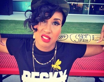 Anti- BECKY Black Tee with White Matte wording and Gold Glitter Bee