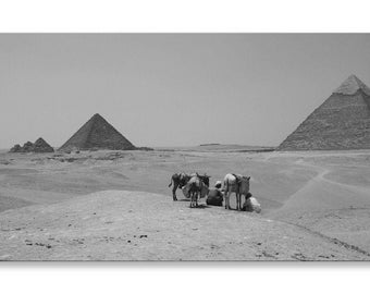 Pyramids Of Giza Egypt Black And White Panorama Canvas Wall Art Home Decor