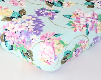 Fitted Crib Sheet: Pastel Hydrangea Floral (Girl Baby Bedding) | Bold Bedding