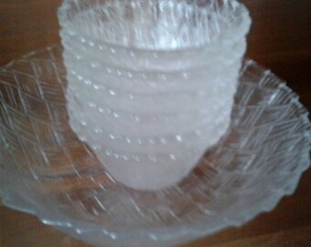 GLASS BOWL SET - fruit, dessert, salad bowl set with a serving bowl and 6 small bowls