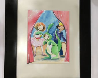 Watercolor of popular novel The One in the Middle is the Green Kangaroo by Judy Blume