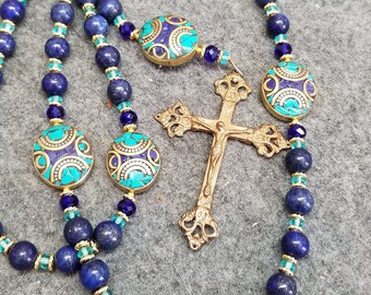 Rosary Lapis Guadalupe Unique Handmade Our Fathers Cathoic Gift HeartFelt Rosaries
