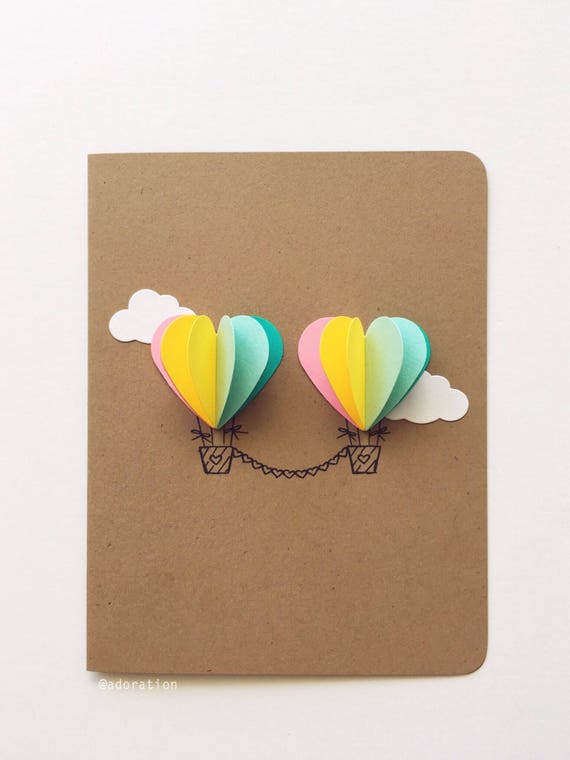 Couple Heart Hot Air Balloon Card rainbow