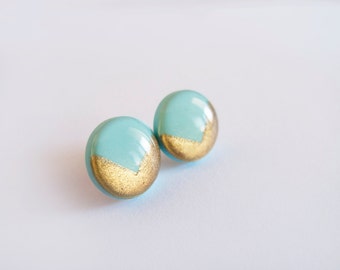 Mint Gold Stud Earrings - Hipoallergenic Surgical Steel Posts