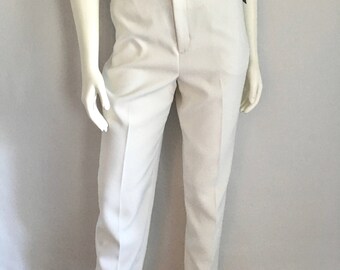 Vintage Women's 80's Unworn, White, Polyester Pants, High Waisted, Tapered Leg by Haggat (L)