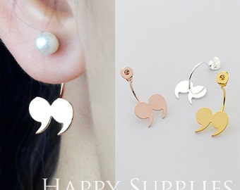 Last-50% OFF-20 pcs Double Quotes Ear Studs Back Stoppers - Ear Jackets Golden/Silver /Rose Gold Brass Ear Cuffs Front Back Earrings (BE19)