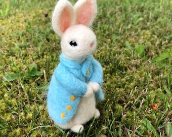 Needle Felted White Rabbit Mr. Tully the Gentleman Figure