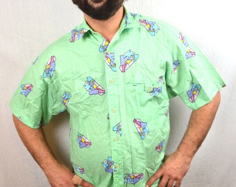 Vintage Neon Button Up Shirt Top by Hot Gossip