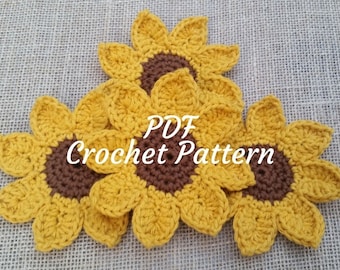 Crochet Sunflower Coaster Set Pattern - Fall Decor - Autumn Decor - Coaster Set - Flower Coasters - Directions - Flower Coasters - PDF