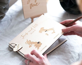 Personalised Duo Destination Wedding Guest Book - Map Guest Book - Wooden Guest Book - Wedding Guestbook - World Map - Rustic Wedding Decor