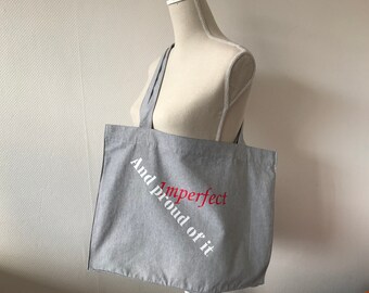Organic cotton shopper with text, shopper with text, shopper with glitter, bag with a message, big shopper, big bag, text with a message