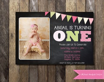 Chalkboard First Birthday Invitation, Chalkboard Birthday Invitation, One, 1st Birthday Invitation, First Birthday, Chalkboard , Printable