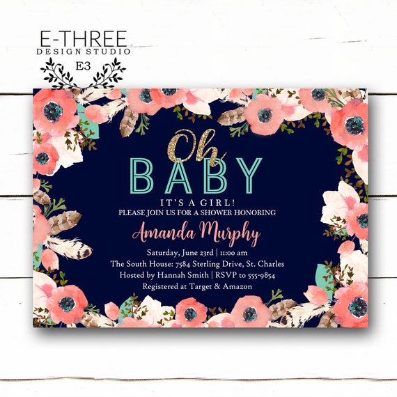 Coral And Mint Baby Shower Invitations 3