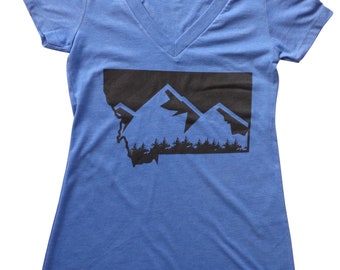 Women's Blue Montana Mountain V-neck