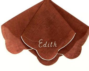 Ladies Handkerchief Edith Embroidered Chocolate Brown