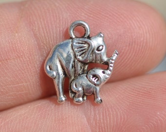 1 Silver Mother and Baby Elephant Charm SC1455