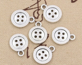 10 Button Charms Antique Silver Tone Sewing Charms Seamstress Sewing Machine Needle and Thread Charm Bracelet Bangle Bracelet Pendants #227