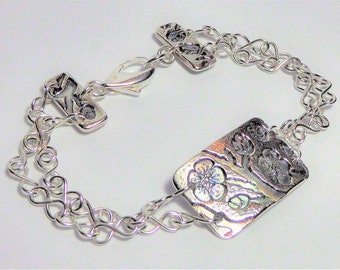 Cherry Blossom Fine Silver and Sterling Silver Bracelet