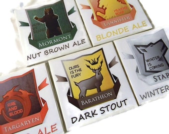 Game of Thrones Coasters Variety 5 Pack of Baratheon, Lannister, Targaryen, Stark, Mormont (Hand Brushed Glossy Finish)
