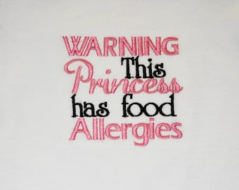 Allergy Applique Shirt- Princess Allergy Embroidered shirt- Girl Allergy Awareness Shirt- Princess Crown shirt- Allergy Warning Shirt