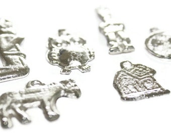 Mexican Milagros Charms Silvertone Jewelry Altars Shrines - Set of 6
