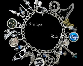 Superwholock Themed Charm Bracelet, Supernatural, Dr Who, Sherlock, Doctor Who