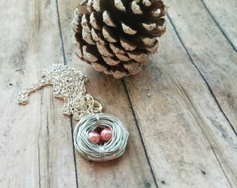 Two egg nest, twin mom gift, birds nest necklace, gift for mom, custom necklace, mom of twin, bird nest necklace, gift for wife for women