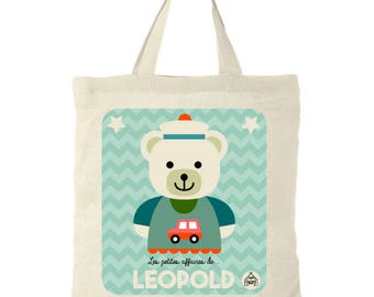 Tote Bag personalized kids "Bear". Girl or boy name + choose pink or blue colors