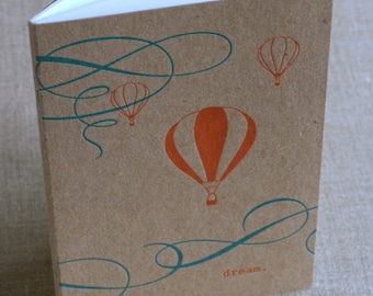 Notebook, Letterpress on Chipboard, "Dream" with balloons