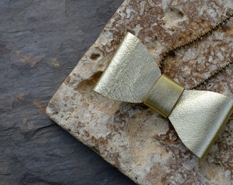 Upcycled Leather Bow Necklace
