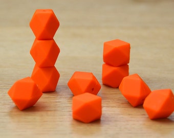 Silicone Beads/ORANGE 19mm Geometric Silicone beads, 10 pack