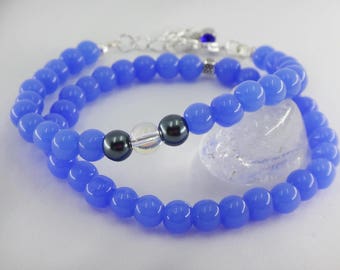 Blue Bracelet Beaded Jewelry Spring Jewelry Easter Bracelet Beaded 6mm Blue Beads Glass Easter Jewelry for Her Blue Jewelry for Women