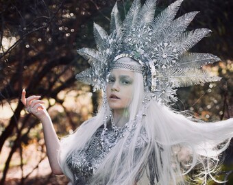 READY TO SHIP Silver Fantasy Headpiece and matching gown