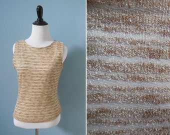 Vintage gold LUREX tank top fitted SLEEVELESS SHIRT metallic gold top womens small
